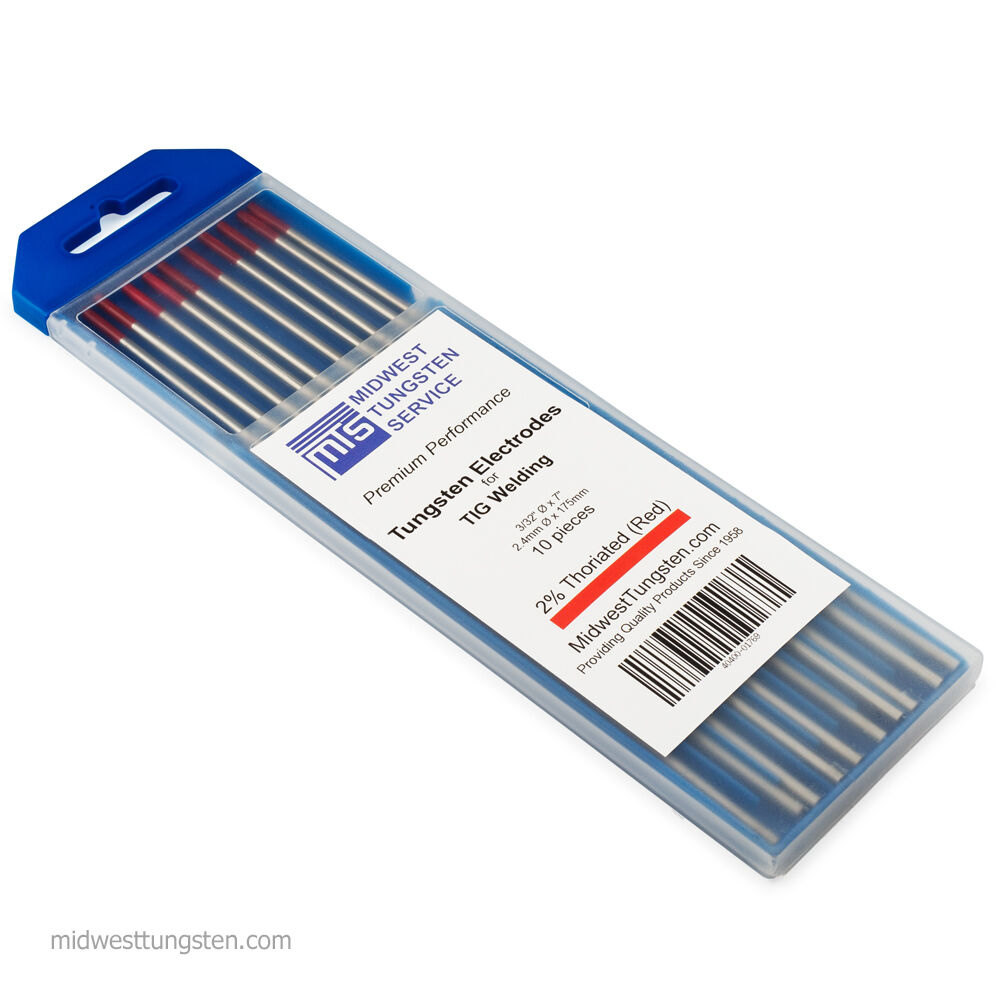 Tig Welding Tungsten Rod Electrodes 2%thoriated 3/32” X 7” (red, Wt20) 10pk