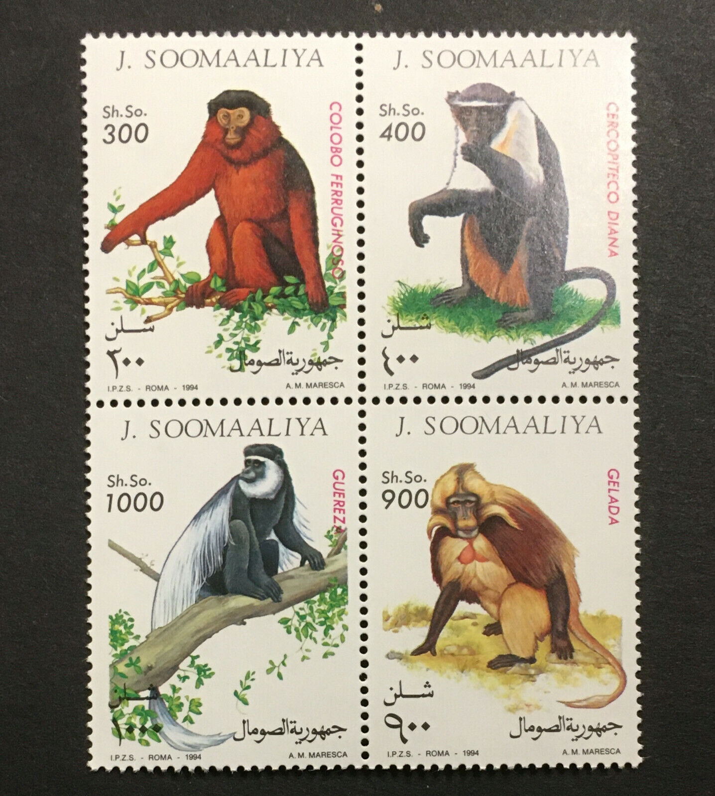 The Monkeys!  Mnh Block Of 4 Stamps 1994 Somalia