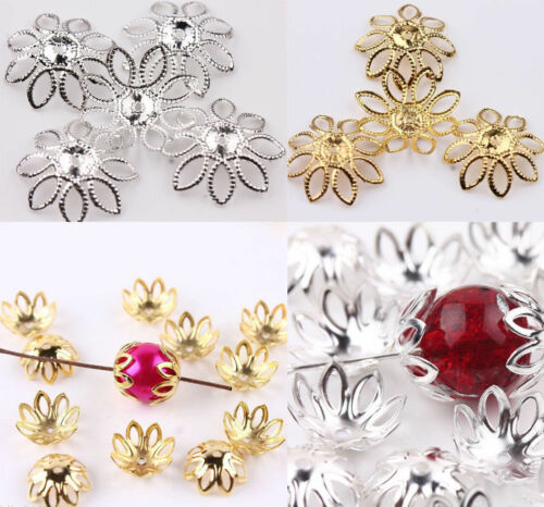 New 500pcs Metal Flower Hollow Bead Caps 6mm 5colour For Jewelry Necklace Making