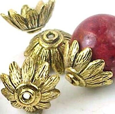 10 Antique Gold Pewter Petal Caps 14mm Beads