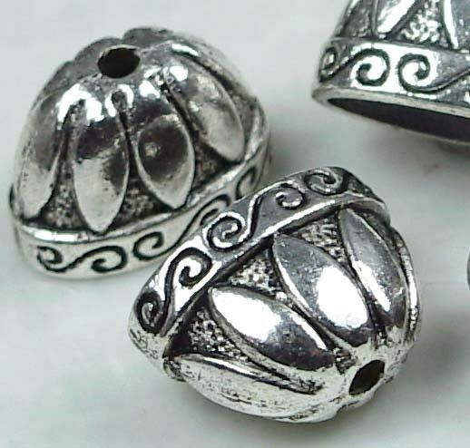 4 Large Antique Silver Pewter Caps Focal Beads Bohemian Tassel Component