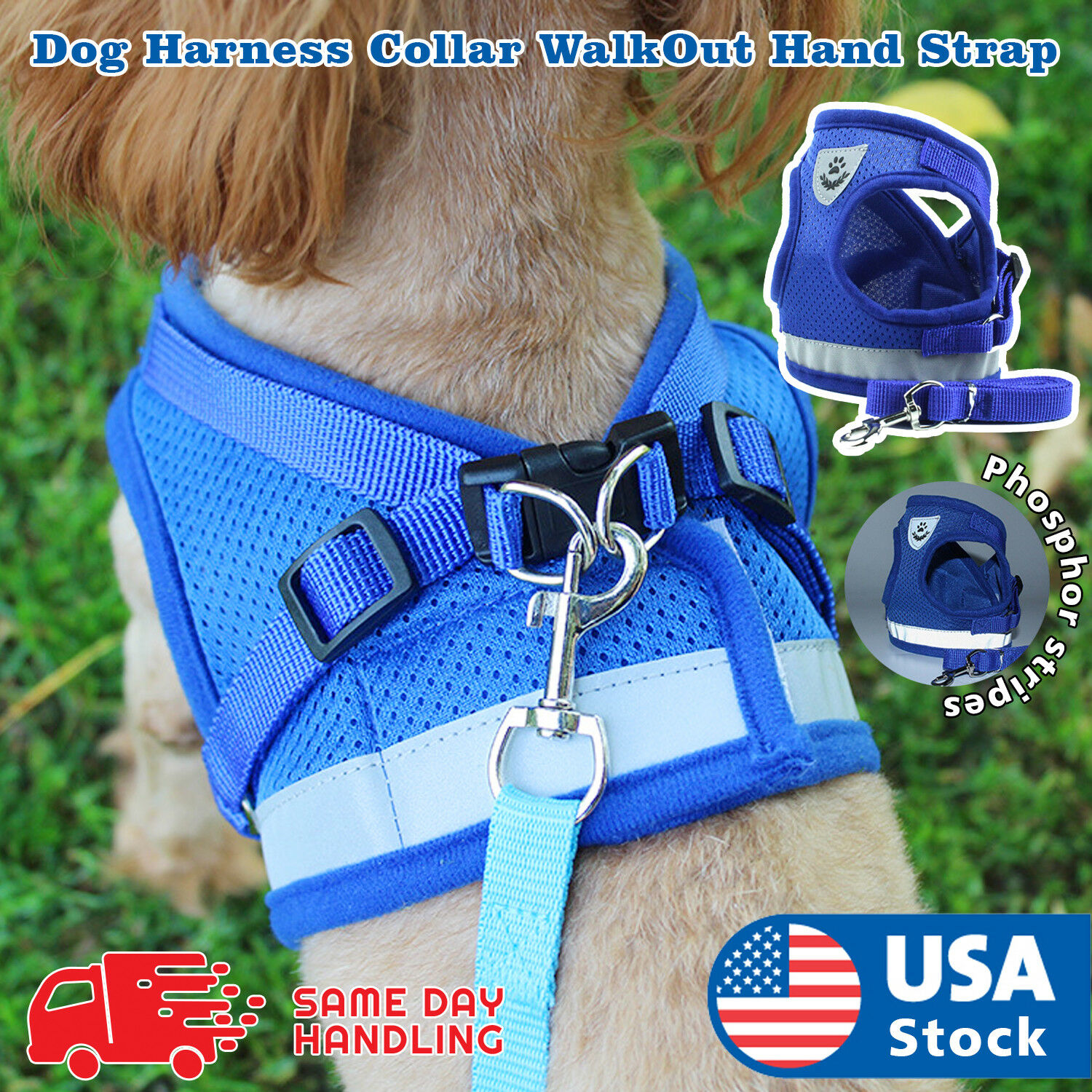 Small Dog Breathable Mesh Harness Vest Collar Soft Chest Strap Xxs-l Leash Set