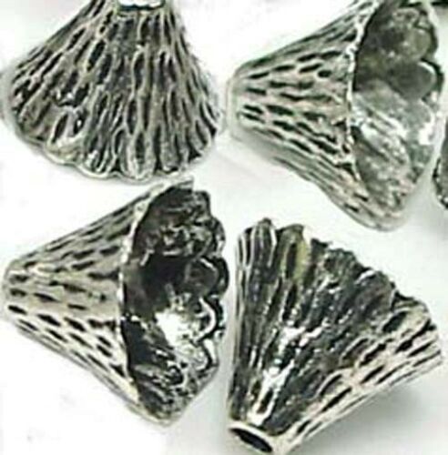 10 Antique Silver Pewter Cone Caps Beads 9x12mm